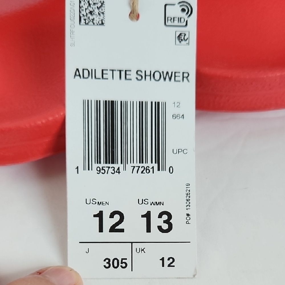 Adidas Red and White Slide Sandals - Picture 6 of 7